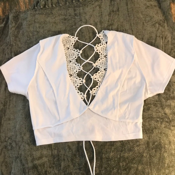 ❤️❤️❤️ Crochet Lattice Crop Boho Chic Short Sleeve - Picture 7 of 7